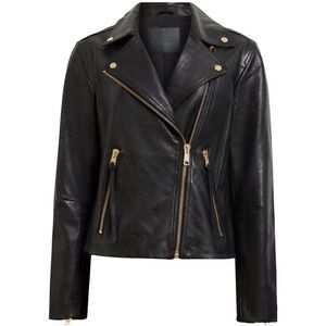 NWT Allsaints Dalby Leather Biker Jacket Black/Gold Size 6 US